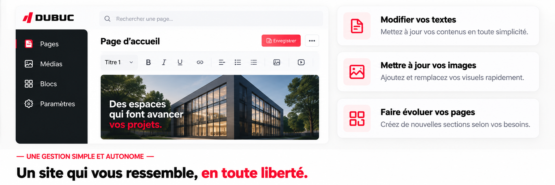 Éditeur Logicake utilisé pour modifier une page web