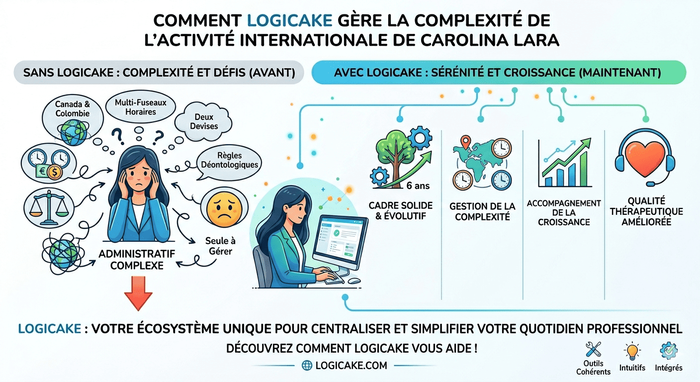 Illustration du cas de Carolina Lara et de l’organisation de son activité avec Logicake